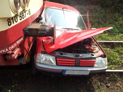 Požáry.cz : Ve Lštění na Benešovsku se střetl vlak s osobákem, jeho řidič byl těžce zraněn